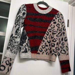 Anthropologie Moth Hadley Leopard & Stripe Contrast Colorblock Sweater XS